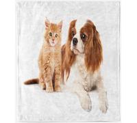 ANHOPE Cat & Dog Throw Blanket Soft Lightweight Flannel Blanket for Couch Sofa Bed Cute Animal Combo Print Pattern All Season Decorative Throw for Kids Adults Single 130 x 150 cm