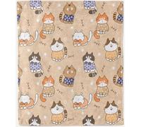 ANHOPE Cat Throw Blanket Soft Lightweight Flannel Blanket for Couch Sofa Bed Cute Cartoon Animal Cats Print Pattern All Season Decorative Throw for Kids Baby Toddler 100 x 130 cm