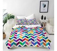 ANHOPE Chevron Duvet Cover Set Double 200x200cm 2 Pillowcases | Geometric Rainbow Arrow Print, Soft Microfibre Fabric, All Season Quilt Cover Set with Zipper Closure, for Home and Hotels