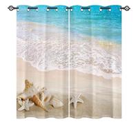 ANHOPE Coastal Ocean Beach Blackout Curtains 52 x 63 Inch Drop 2 Panels