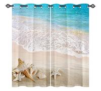 ANHOPE Coastal Ocean Beach Blackout Curtains 55 x 63 Inch Drop 2 Panels
