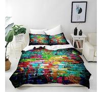ANHOPE Colorful Brick Duvet Cover Set Soft Lightweight Microfibre 3 Piece Bedding Set with 2 Pillowcase Abstract Street Graffiti Wall Print Pattern All Season Quilt Cover with Zipper Closure Single