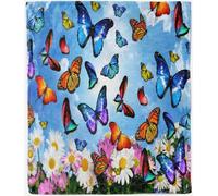 ANHOPE Colorful Butterfly Daisy Flower Throw Blanket 130 x 150 cm | Soft, Warm, Lightweight Flannel Fleece, for Sofa, Bed, Couch, Travel, Camping, All Seasons, Gift for Kids Boys Girls