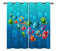 ANHOPE Colorful Fish Curtains Eyelet Soft Thermal Insulated Blackout Curtains Ocean Tropical Fish Print Pattern Ring Top Drapes for Kids Boys Girls Bedroom Living Room 46 x 54 Inch Drop 2 Panels