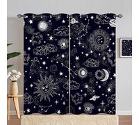 ANHOPE Constellation Curtains Eyelet Thermal Insulated Blackout Curtains Space Galaxy Sun Moon Stars Print Pattern Ring Top Drapes for Bedroom Living Room 55 x 72 Inch Drop 2 Panels
