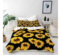 ANHOPE Custom Bedding Set Personalised Size Duvet Cover & Pillowcase Black Background Yellow Sunflower Flower Printed Pattern Customized Quilt Cover for Kids Couple Family Birthday Wedding