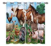 ANHOPE Custom Blackout Curtains Eyelet or Rod Pocket Personalized Size Thermal Insulated Curtains Farm Cow Horse Sheep Rooster Hen Print Pattern Customized Drapes for Bedroom Living Room 2 Panels