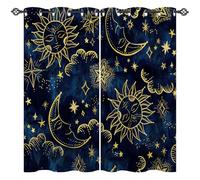 ANHOPE Custom Curtains Customized Size Blackout Thermal Insulated Curtains Astrology Sun Moon Stars Print Pattern Personalized Drapes for Bedroom Living Room 2 Panels