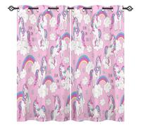 ANHOPE Custom Curtains Customized Size Blackout Thermal Insulated Curtains Pink Background Rainbow Unicorn Print Pattern Personalized Drapes for Bedroom Living Room 2 Panels