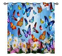 ANHOPE Custom Curtains Eyelet or Rod Pocket Customized Size Blackout Thermal Insulated Curtains Colorful Butterfly Flower Print Pattern Personalized Drapes for Bedroom Living Room 2 Panels