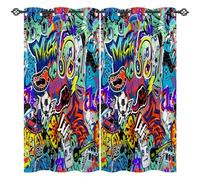 ANHOPE Custom Curtains Eyelet or Rod Pocket Customized Size Blackout Thermal Insulated Curtains Graffiti Monster Football Music Print Pattern Personalized Drapes for Bedroom Living Room 2 Panels