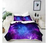 ANHOPE Custom Duvet Cover & Pillowcase Customized Size Bedding Set with Space Purple Galaxy Nebula Printed Pattern Personalised Quilt Cover for All Season