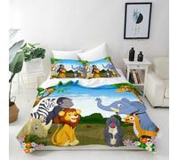 ANHOPE Custom Duvet Cover Set Customized Size 3 Pcs Bedding Set for All Season Jungle Safari Lion Giraffe Elephant Zebra 3D Printed Pattern Personalised Quilt Cover for Kids Adults Birthday Wedding