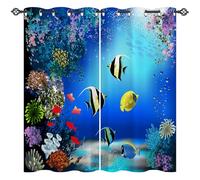 ANHOPE Custom Size Blackout Thermal Insulated Curtains Personalized Eyelet or Rod Pocket Curtains Ocean Sea Tropical Fish Coral Print Pattern Customized Drapes for Bedroom Living Room 2 Panels