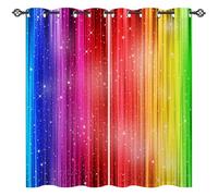 ANHOPE Custom Thermal Insulated Blackout Curtains Customized Size Curtains Colourful Colored Rainbow Line Striped Print Pattern Personalized Drapes for Bedroom Living Room 2 Panels