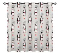 ANHOPE Cute Cartoon Penguin Blackout Curtains Eyelet 46 x 63 Inch 2 Panels | Soft Polyester, Lovely Winter Penguin Heart Print, Thermal Insulation, Printed Window Drapes for Bedroom Living Room