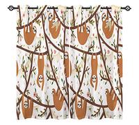 ANHOPE Cute Cartoon Sloth Blackout Thermal Curtains 46 x 54 Inch 2 Panels | Jungle Animal Tree Branch Print, Eyelet Top, 80% Black out, Soundproof, Kids Window Drapes for Bedroom Living Room