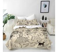 ANHOPE Day of the Dead Duvet Cover Set Soft Lightweight Microfibre Quilt Cover with 2 Pillowcase Retro Skeleton Dance Print Pattern 3 Pcs Bedding Set with Zipper Closure King 230 x 220 cm