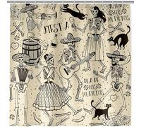 ANHOPE Day of the Dead Shower Curtain Mould and Mildew Resistant Waterproof Bathroom Curtain Retro Skeleton Dance Print Pattern Polyester Fabric Bathtub Drapes with 12 Hooks 180 x 180 cm