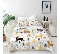 ANHOPE Deer Duvet Cover Set Soft Breathable Microfibre Quilt Cover with 2 Pillowcase Christmas Theme Forest Tree Snowflake Print Pattern 3 Pcs Bedding Set with Zipper Closure Single 135 x 200 cm