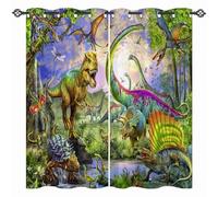 ANHOPE Dinosaur Curtains Eyelet Ring Top Thermal Insulated 80% Blackout Curtains with Jungle Animal Dino T-Rex Print Pattern Window Drapes for Kids Boys Girls Bedroom 52 x 63 Inch Drop 2 Panels