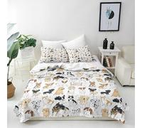 ANHOPE Dog Duvet Cover Set Soft Breathable Microfibre Quilt Cover with 2 Pillowcase Cute Cartoon Animal Dogs & Bones Print Pattern 3 Pcs Bedding Set with Zipper Closure Double 200 x 200 cm