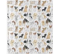 ANHOPE Dog Throw Blanket Soft Flannel Throw for Sofa Couch Bed Cute Cartoon Animal Dogs & Bones Print Pattern All Season Fluffy Lightweight Blanket for Kids Adults Twin/Double 150 x 200 cm