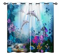 ANHOPE Dolphin Curtains Eyelet Soft Thermal Blackout Curtains Ocean Underwater Tropical Fish Print Pattern Ring Top Soundproof Window Drapes for Kids Bedroom Living Room 66 x 54 Inch Drop 2 Panels