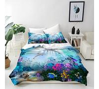ANHOPE Dolphin Duvet Cover Set Soft Lightweight 3Pcs Bedding Set with 2 Pillowcase Ocean Underwater Tropical Fish Dolphin Print Pattern Kids Boys Girls Quilt Cover with Zipper Closure Single Size