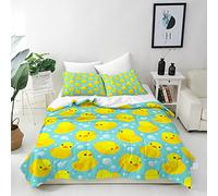 ANHOPE Duck Duvet Cover Set Soft Breathable Lightweight 3Pcs Bedding Set with 2 Pillowcase Cartoon Yellow Rubber Duck Bubble Print Pattern Kids Boys Nursery Quilt Cover with Zipper Closure Single Size