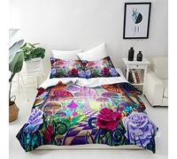 ANHOPE Fantasy Wonderland Duvet Cover Set, King Size 230x220cm | Mushroom Castle Rose Floral Fairytale Print, Soft Microfibre, 2 Pillowcases 50x75cm, Printed Bedding Quilt Cover Set