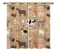 ANHOPE Farm Animal Curtains Eyelet Thermal Insulated Blackout Curtains Cow Sheep Horse Pig Chicken Duck Rabbit Cat Print Pattern Ring Top Drapes for Bedroom Living Room 42 x 63 Inch Drop 2 Panels