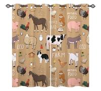 ANHOPE Farm Animal Curtains Eyelet Thermal Insulated Blackout Curtains Cow Sheep Horse Pig Chicken Duck Rabbit Cat Print Pattern Ring Top Drapes for Bedroom Living Room 46 x 54 Inch Drop 2 Panels