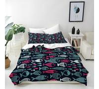ANHOPE Fish Duvet Cover Set Soft Microfibre Polyester Quilt Cover 3 PCS Bedding Set with 2 Pillowcase Funny Sketch Style Fishes Print Pattern Comforter Cover with Zipper Closure King (230 x 220 cm)