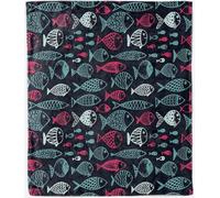 ANHOPE Fish Throw Blanket Soft Lightweight Flannel Blanket for Couch Sofa Bed Funny Sketch Style Fishes Print Pattern All Season Decorative Throw for Kids Adults Twin/Double 150 x 200 cm