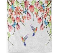 ANHOPE Floral Blanket Soft Warm Lightweight Flannel Throw Blanket for Bed Sofa Couch Tropical Flower Bird Butterfly Print Pattern All Season Fluffy Throw for Kids Adults Twin/Double 150 x 200 cm