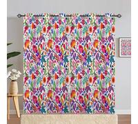 ANHOPE Floral Curtains Eyelet Ring Top Blackout Thermal Insulated Curtains Modern Colorful Flower Tropical Leaf Print Pattern Soft Window Drapes for Bedroom Living Room 46 x 90 Inch 2 Panels