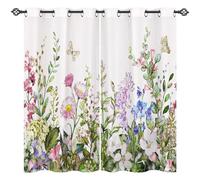 ANHOPE Floral Curtains Eyelet Soft Thermal Insulated Blackout Curtains Watercolor Botanical Flower Butterfly Print Pattern Ring Top Window Drapes for Bedroom Living Room 55 x 69 Inch Drop 2 Panels