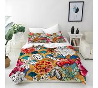 ANHOPE Floral Duvet Cover Set Soft Comforter Cover with Flower Fish Scale Carp Print Pattern 3 Piece Bedding Set with Pillowcase All Season Decorative Quilt Cover with Zipper for Kids Adults King