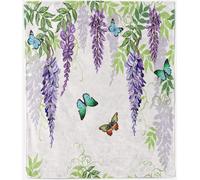 ANHOPE Floral Throw Blanket Soft Flannel Throw for Sofa Couch Bed Tropical Japanese Flower Butterfly Print Pattern All Season Fluffy Lightweight Blanket for Kids Adults Twin/Double 150 x 200 cm