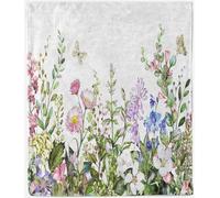 ANHOPE Floral Throw Blanket Soft Lightweight Flannel Fleece Blanket for Couch Sofa Bed Watercolor Flower Butterfly Print Pattern All Season Throw for Kids Baby Toddler 100 x 130 cm