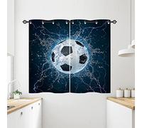 ANHOPE Football Curtains Eyelet 80% Blackout Curtains with Sports Theme Ball Soccer Print Pattern Thermal Soundproof Window Drapes for Kids Boys Girls Teens Bedroom Living Room 28 x 54 Inch 2 Panels