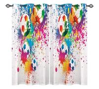 ANHOPE Football Curtains Eyelet Thermal Insulated Blackout Curtains Colorful Watercolor Soccer Ball Print Pattern Ring Top Drapes for Kids Boys Girls Bedroom Living Room 55 x 63 Inch Drop 2 Panels