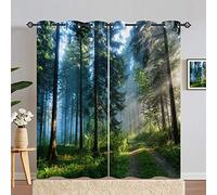 ANHOPE Forest Curtains Eyelet 80% Blackout Room Darkening Curtains with Nature Misty Forest Sunshine Tree Print Pattern Light Blocking Window Drapes for Bedroom Living Room 66 x 72 Inch Drop 2 Panels