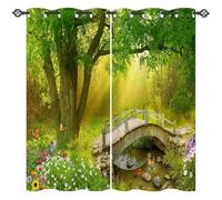 ANHOPE Forest Curtains Eyelet Soft Thermal Insulated Blackout Curtains Nature Sunshine Tree Bridge Butterfly Flower Print Pattern Ring Top Window Drapes for Bedroom Living Room 42 x 63 Inch 2 Panels