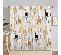 ANHOPE Forest Deer Blackout Thermal Curtains 55 x 84 Inch 2 Panels | Woodland Pine Tree Silhouette Print, Eyelet Top, 80% Black out, Soundproof, Printed Window Drapes for Bedroom Living Room
