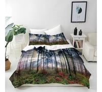 ANHOPE Forest Duvet Cover Set Soft Lightweight Microfibre Quilt Cover with 2 Pillowcase Nature Misty Forest Sunshine Tree Print Pattern 3 Pcs Bedding Set with Zipper Closure Single 135 x 200 cm