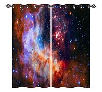 ANHOPE Galaxy Curtains Eyelet 80% Blackout Curtains with Space Nebula Print Pattern Thermal Soundproof Privacy Decorative Window Drapes for Kids Boys Girls Bedroom Living Room 46 x 63 Inch 2 Panels