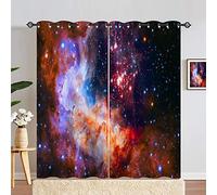 ANHOPE Galaxy Curtains Eyelet 80% Blackout Curtains with Space Nebula Print Pattern Thermal Soundproof Decorative Window Drapes for Kids Boys Girls Bedroom Living Room Door 46 x 84 Inch 2 Panels