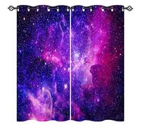 ANHOPE Galaxy Curtains Eyelet 80% Blackout Room Darkening Curtains Space Nebular Planet Print Pattern Light Blocking Window Drapes for Kids Boys Girls Bedroom Living Room 55 x 69 Inch Drop 2 Panels